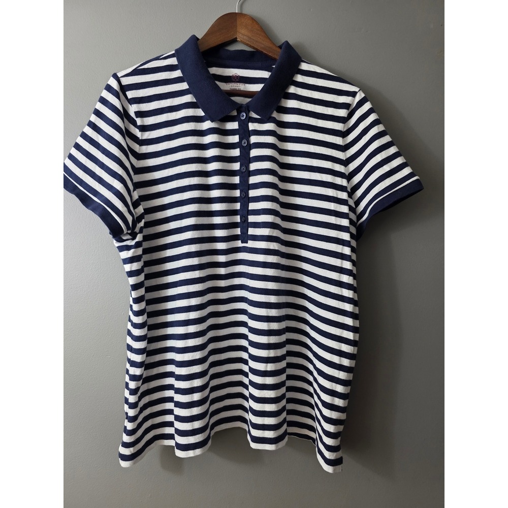 Covington Sport Womens Navy White Striped Polo Shirt Size 20-22W Classic Fit